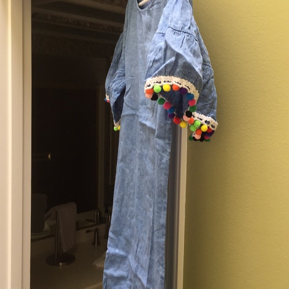 LAST ONE NEW Medium Chambray PomPom Tunic Dress - Picture 5 of 6